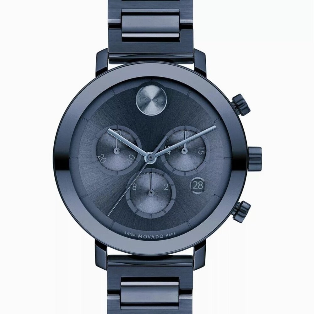 Movado Bold Men’s Swiss Blue Ion Stainless 3600790 Watch Brand New